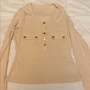 SHEIN Beige Button-Down Shirt with Gold Accents